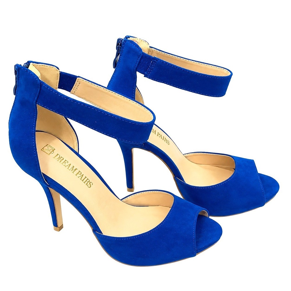 Dream Pairs Platform Heels Size 8.5 Blue Suede Finish Ankle Strap Stiletto